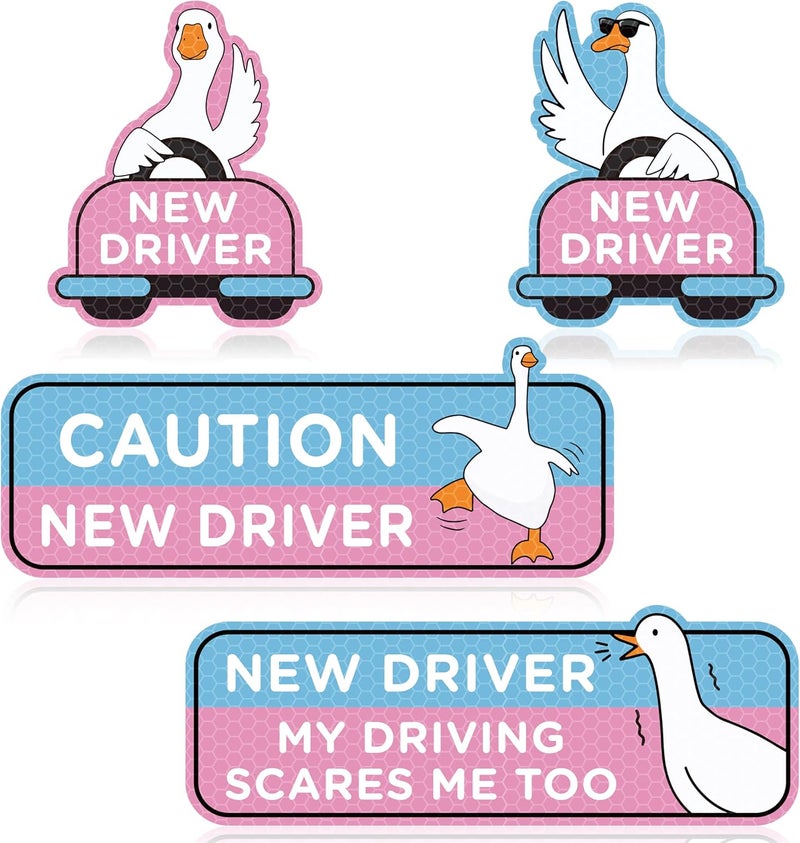 CNhoqc Student Driver Car Magnet - 4pcs Cute Shivering Goose Please Be Patient Student New Driver Magnetic Reflective Reusable Movable Bumper Sticker Safety Warning Sign Novice Automotive Magnet Decal - Image 1
